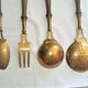 Wood and brass kitchen utensils with vintage wall mount mount 60