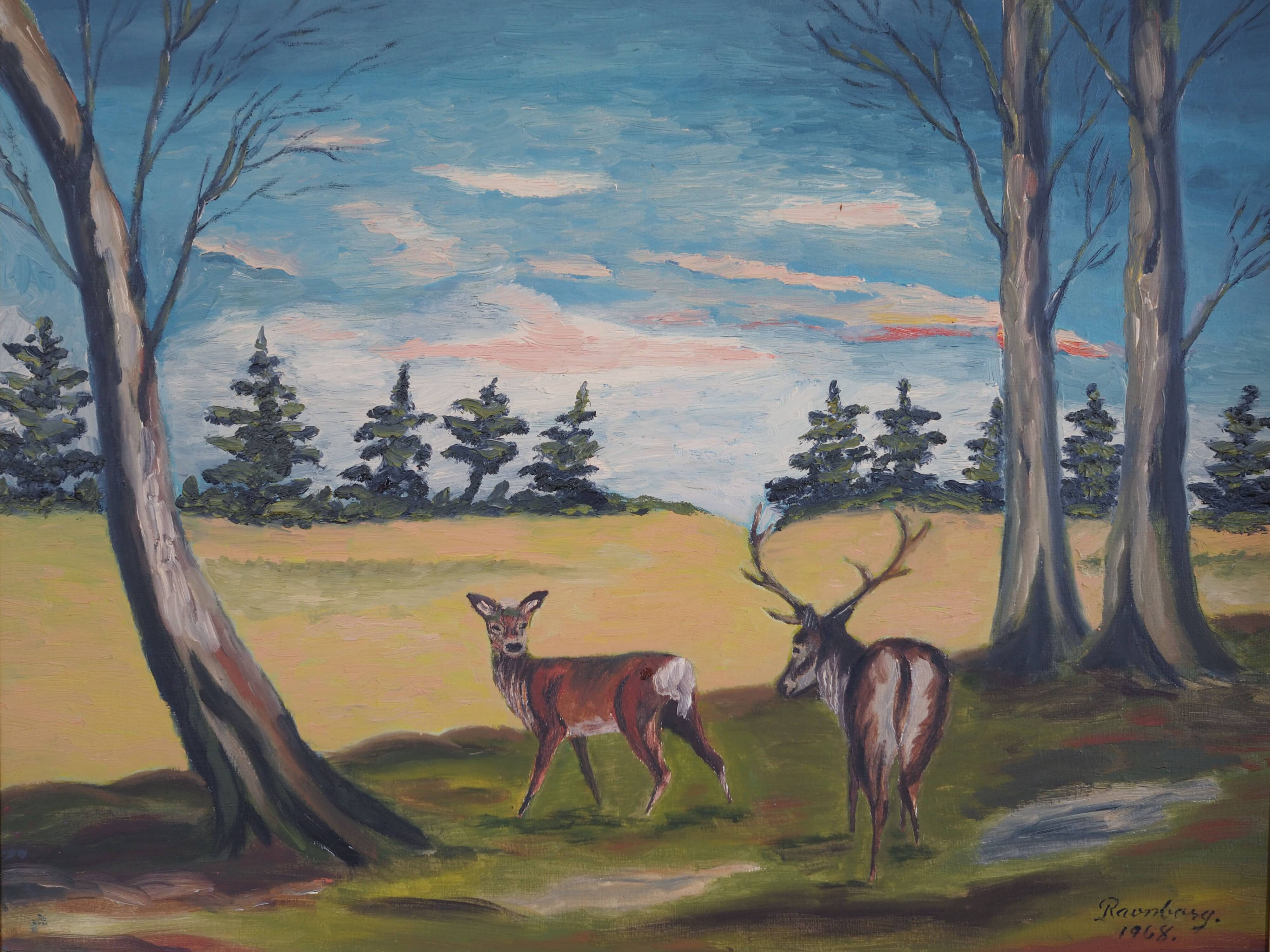 Painting „The Pair of Deer”, Scandinavian design, 1960s
