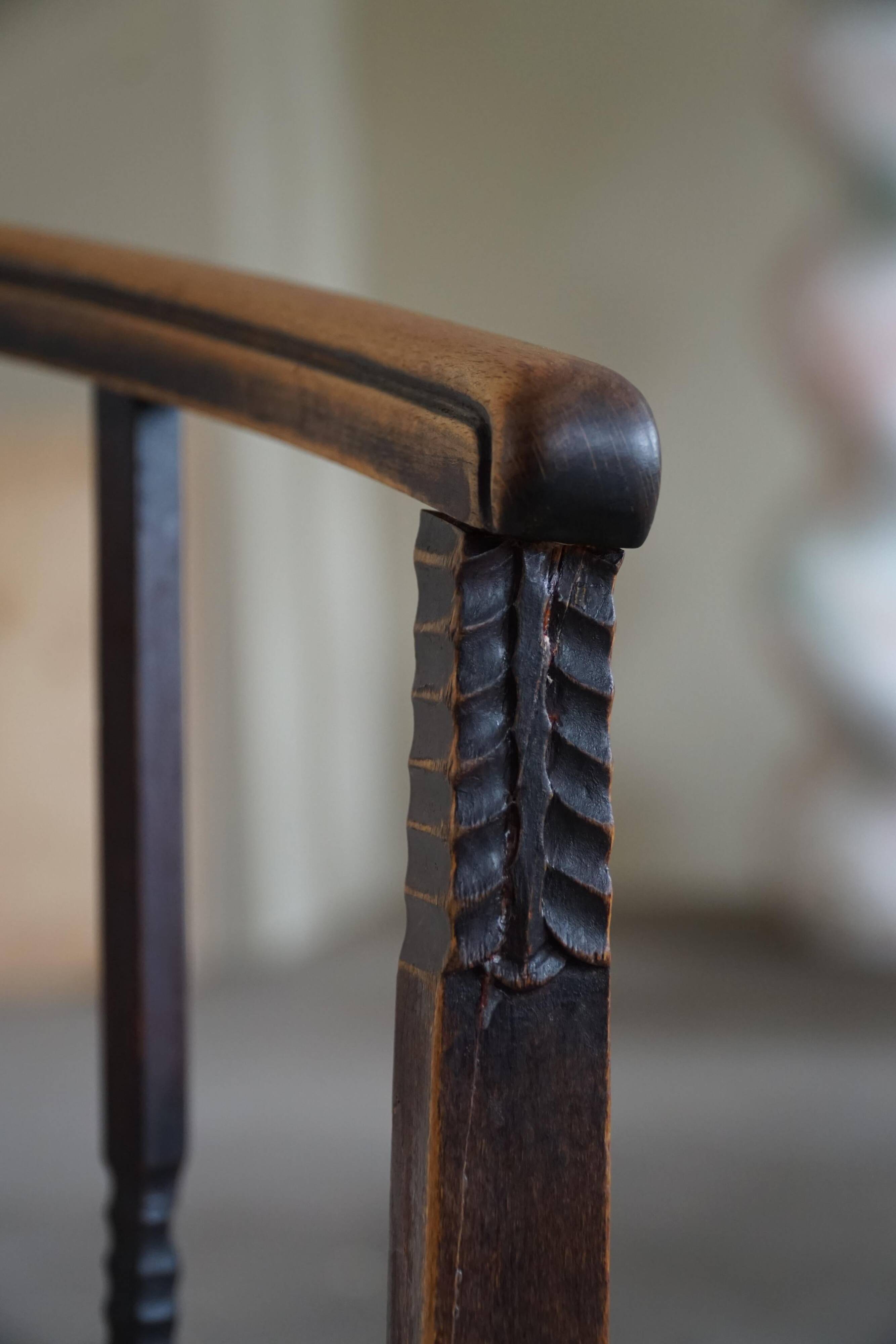 Pair of Danish armchairs in beech, reupholstered in lambswool, Art Nouveau, 1900s.