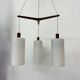 Mid-century design pendant lamp teak and opaline glass , 1970s