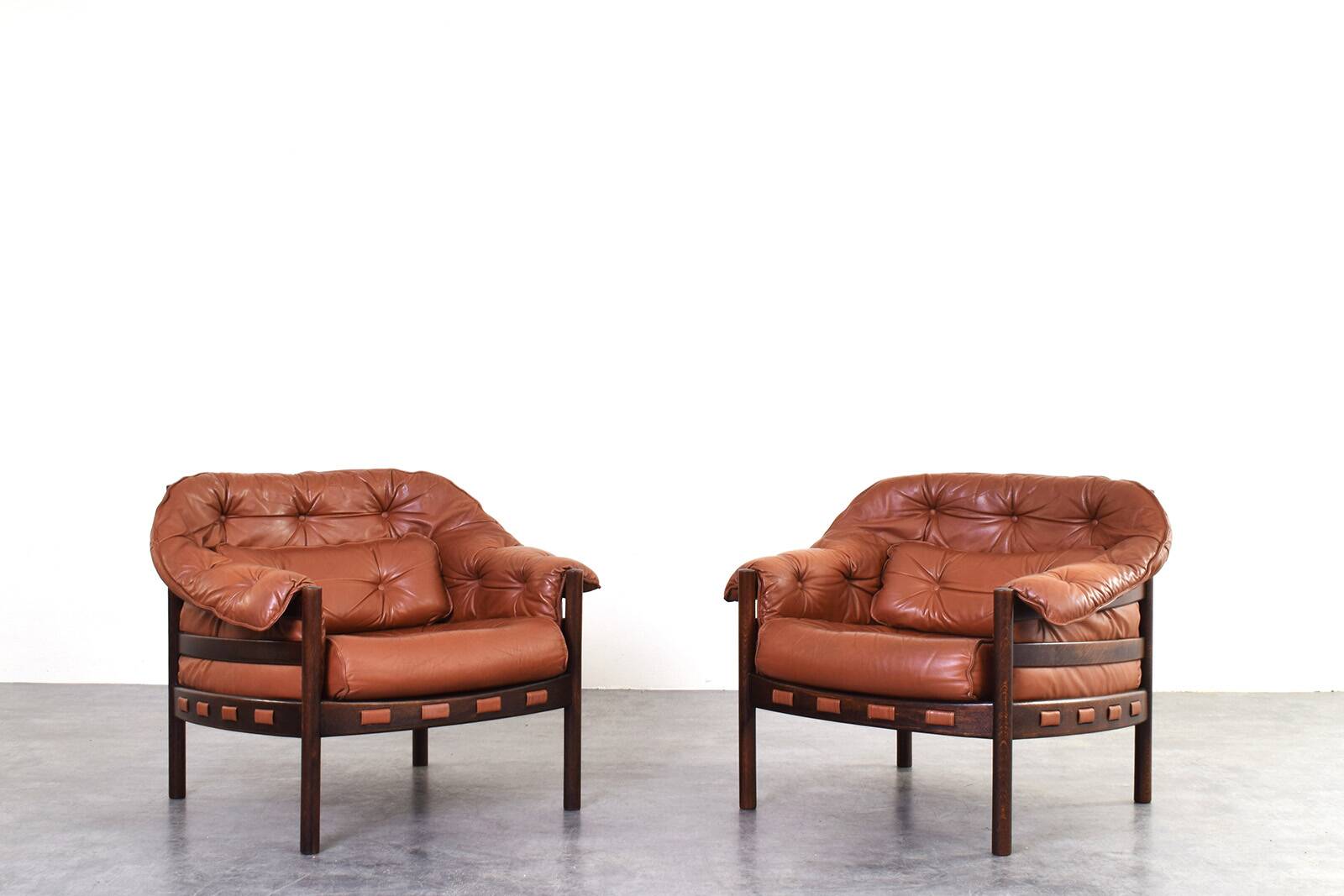 Mid-Century Oak & Leather Armchairs by Arne Norell for Coja 1960s Set of 2