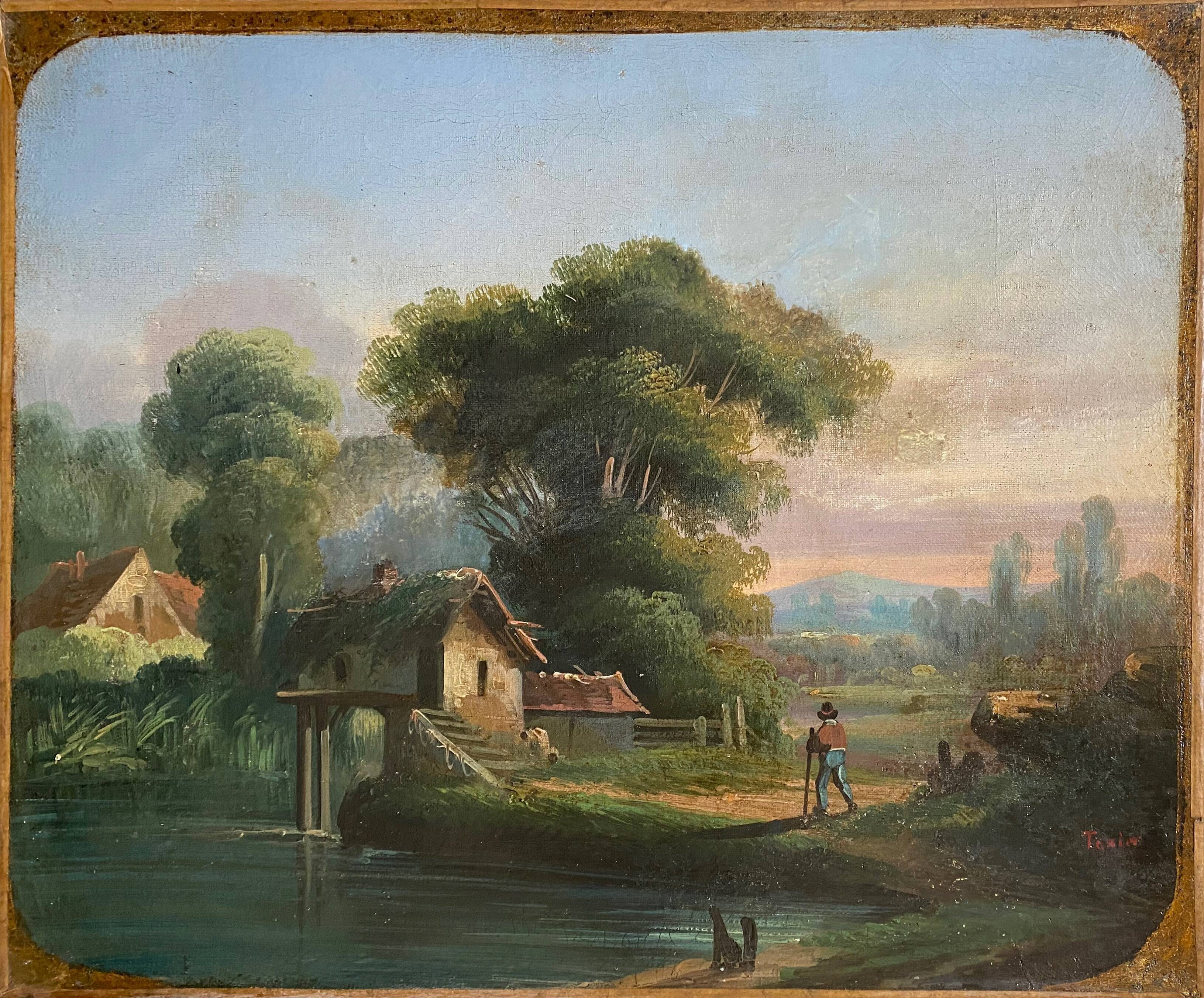 Counterpart of Paintings by Jean Ernest TEXIER (1829-1900) Fisher landscape