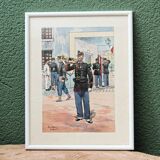 Set of 3 military drawings, watercolor and gouache by Pierre Albert Leroux