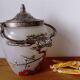 frosted glass cookie bucket with Japanese decoration. Art Nouveau