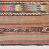 5x8 Orange Blue Striped Turkish Vintage Kilim Rug 170x245Cm