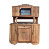 Parisian art deco 2-part sideboard renovated in solid oak and marble 1940 152c