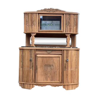 Parisian art deco 2-part sideboard renovated in solid oak and marble 1940 152c