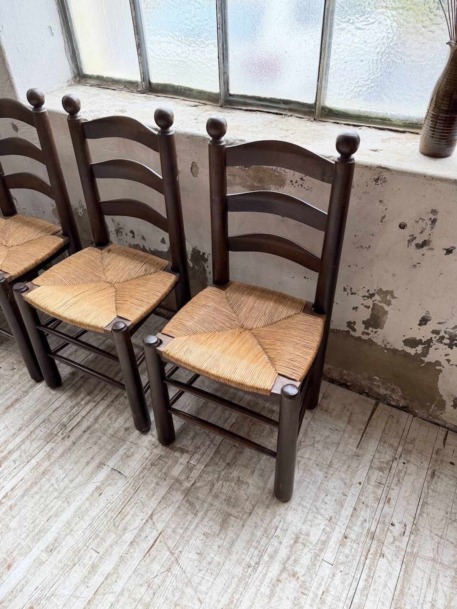 Straw chairs oak 1940s Dudouyt
