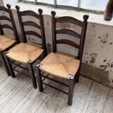 Straw chairs oak 1940s Dudouyt