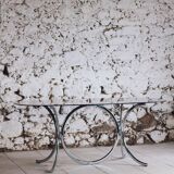 Chrome and smoked glass dining table in the style of Gastone Rinaldi, 1970.