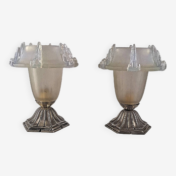 Paire de lampes Art Deco en verre opalescent