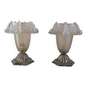 Paire de lampes Art Deco en verre opalescent