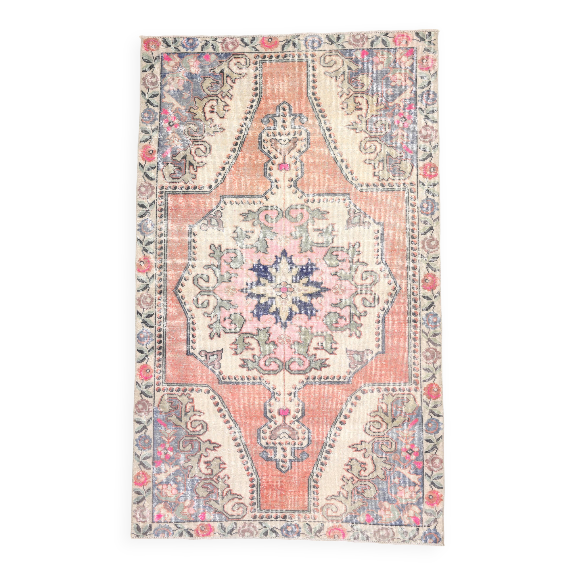 4x7 Pale Orange & Beige Oriental Wool Turkish Vintage Rug, 127x210Cm SK 6787