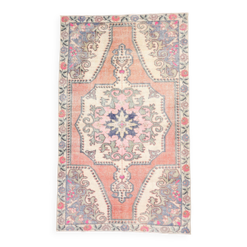 4x7 Pale Orange & Beige Oriental Wool Turkish Vintage Rug, 127x210Cm SK 6787