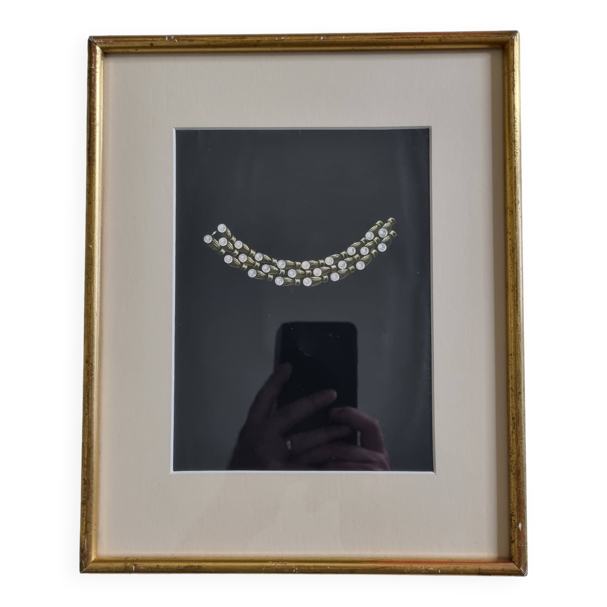 Original 1930s Gouache – Prototype of a Pearl Necklace by a New York Jeweler