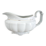 Porcelain sauceboat, white manufacture with double gold line, hand-painted.
