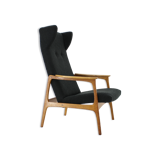 1960s Oak Wing Chair in Bouclé Upholstery, Czechoslovakia