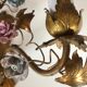 Two bronze wall light decorated with flowers in german porcelain