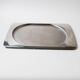 1990s vintage stainless steel platter, rectangular with an oval indentation, minimalist modern design.