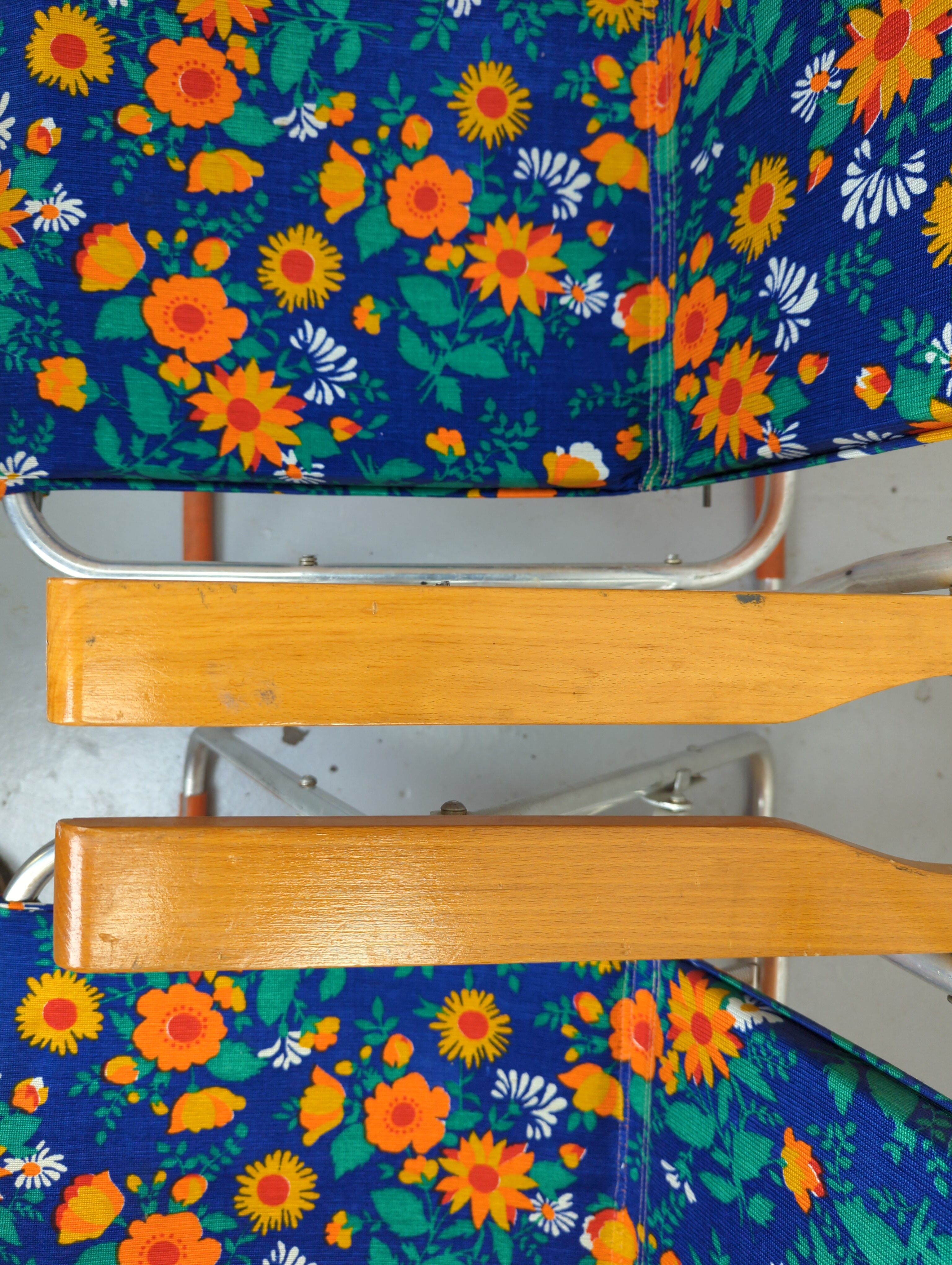 Pair of folding armchairs vintage camping Pouch DDR flowery