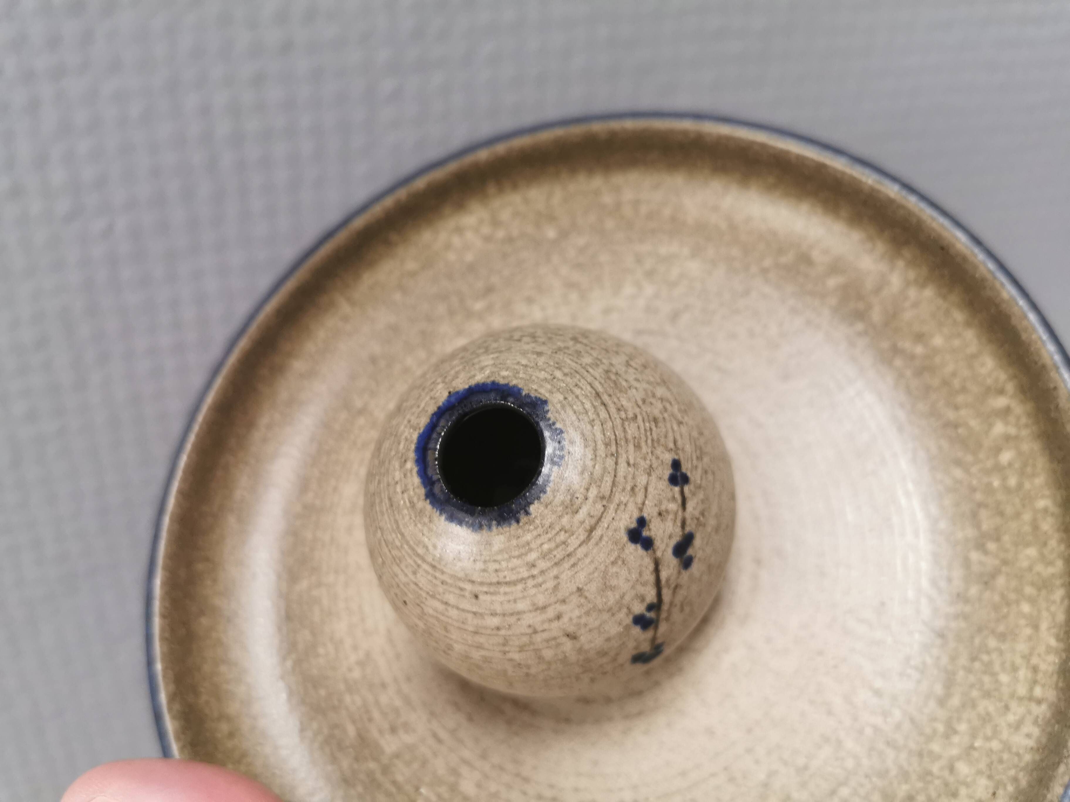 Beautiful bowl with a small knob ‘vase’ for a flower, Ulla ceramic Denmark
