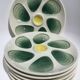 6 oyster plates Salins green earthenware cream