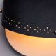 Matte black wall lamps with perforated shades and brass details