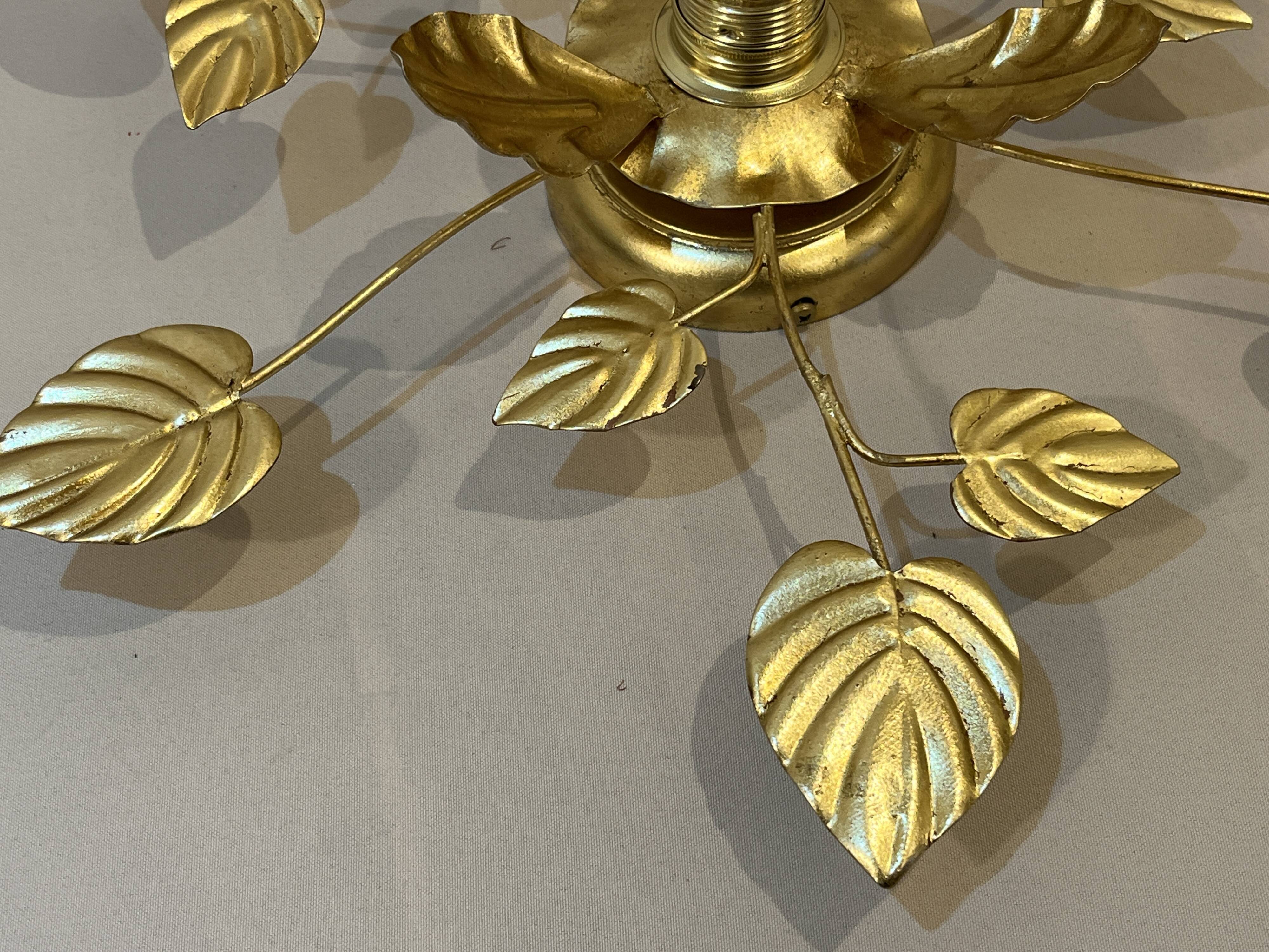 Gold leaf metal flower wall sconce 1970s 1980s Hollywood Regency Masca leaf