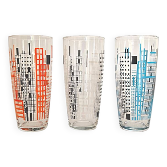 Ensemble de 3 verres à longdrink belges mdl (Durobor), années 1960