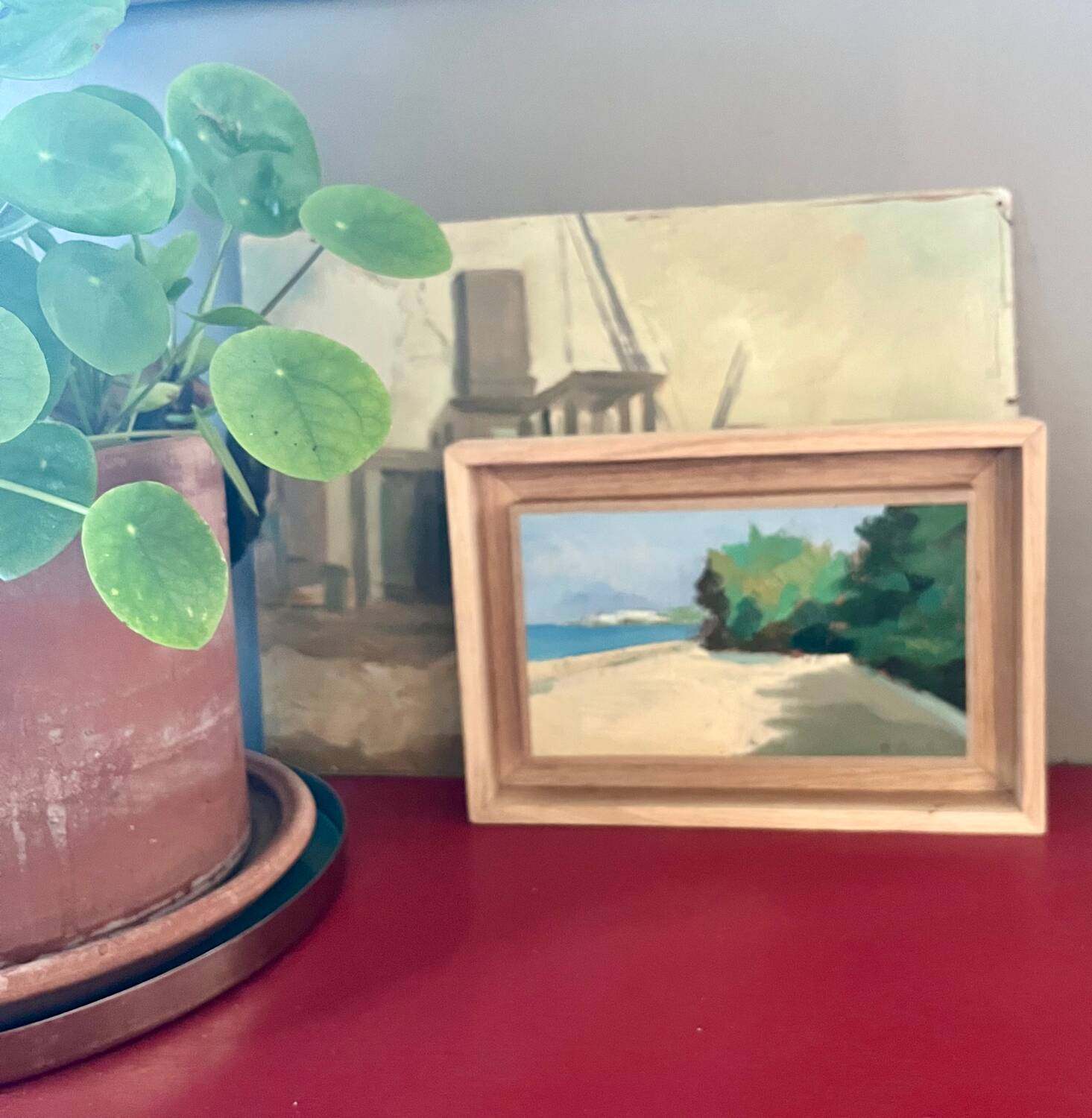 Oil by Walter Cecchi framed in oak American box