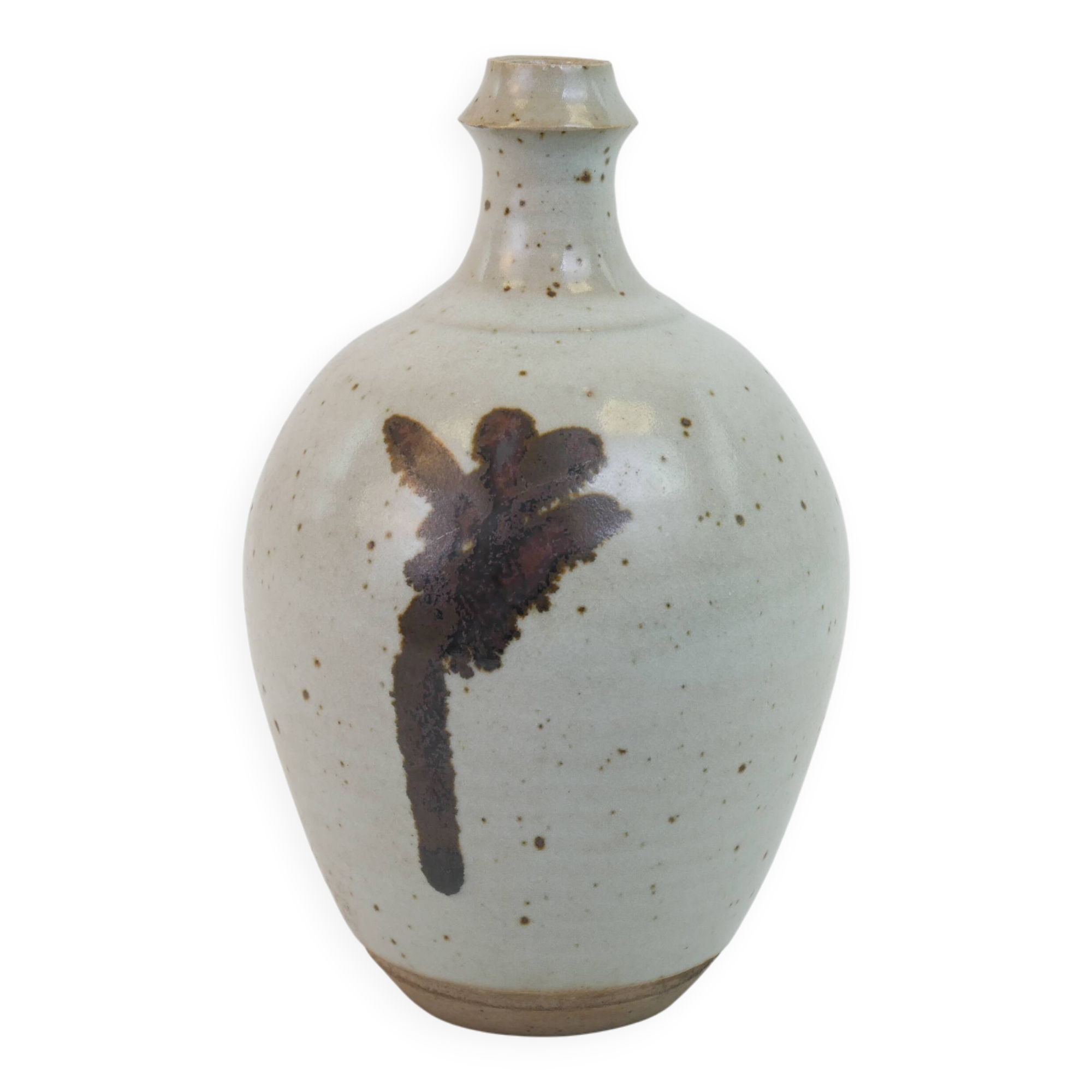 Stoneware bottle with abstract plant motif signed Herbes Folles