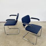 Paire fauteuils Marcel Breuer B64 Knoll tissu bleu
