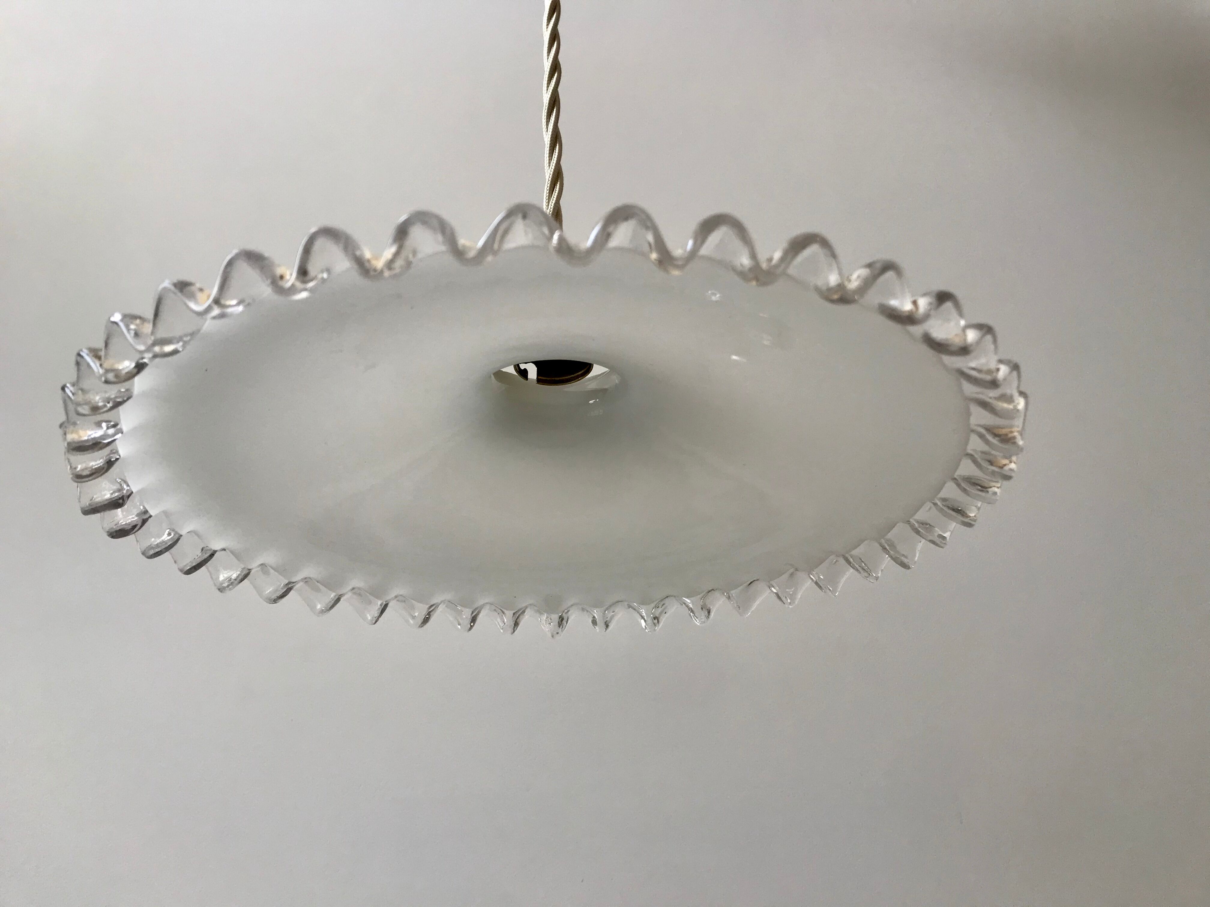Vintage 50s serrated opaline pendant lamp