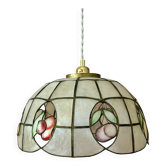 Vintage mother-of-pearl and brass lampshade pendant light with fruit decorations (2)
