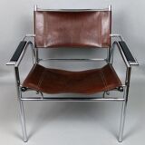 Pair of armchairs chromed metal and leather, 60 years
