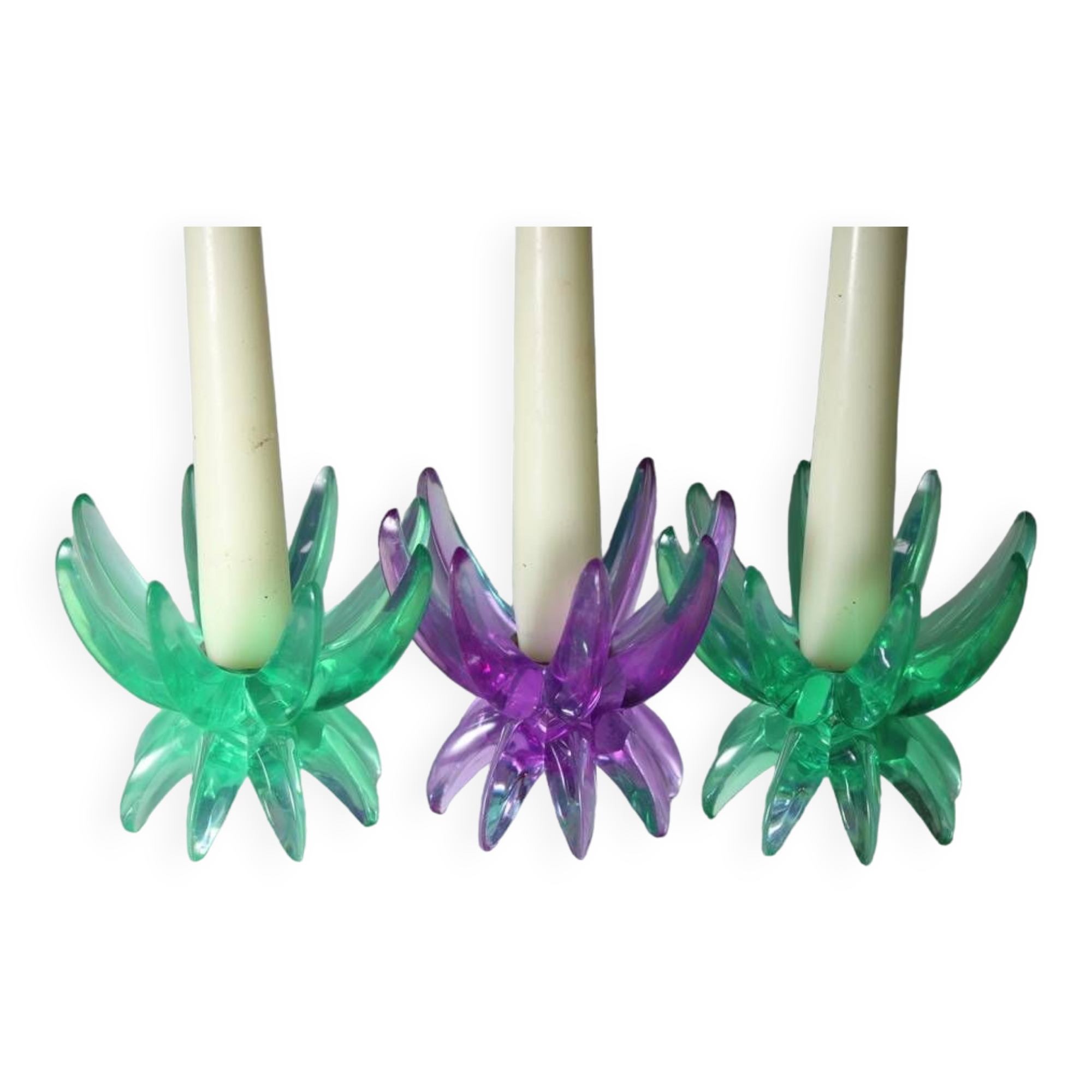 Friedel Lotus Lucite candle holders Germany 1960 x3
