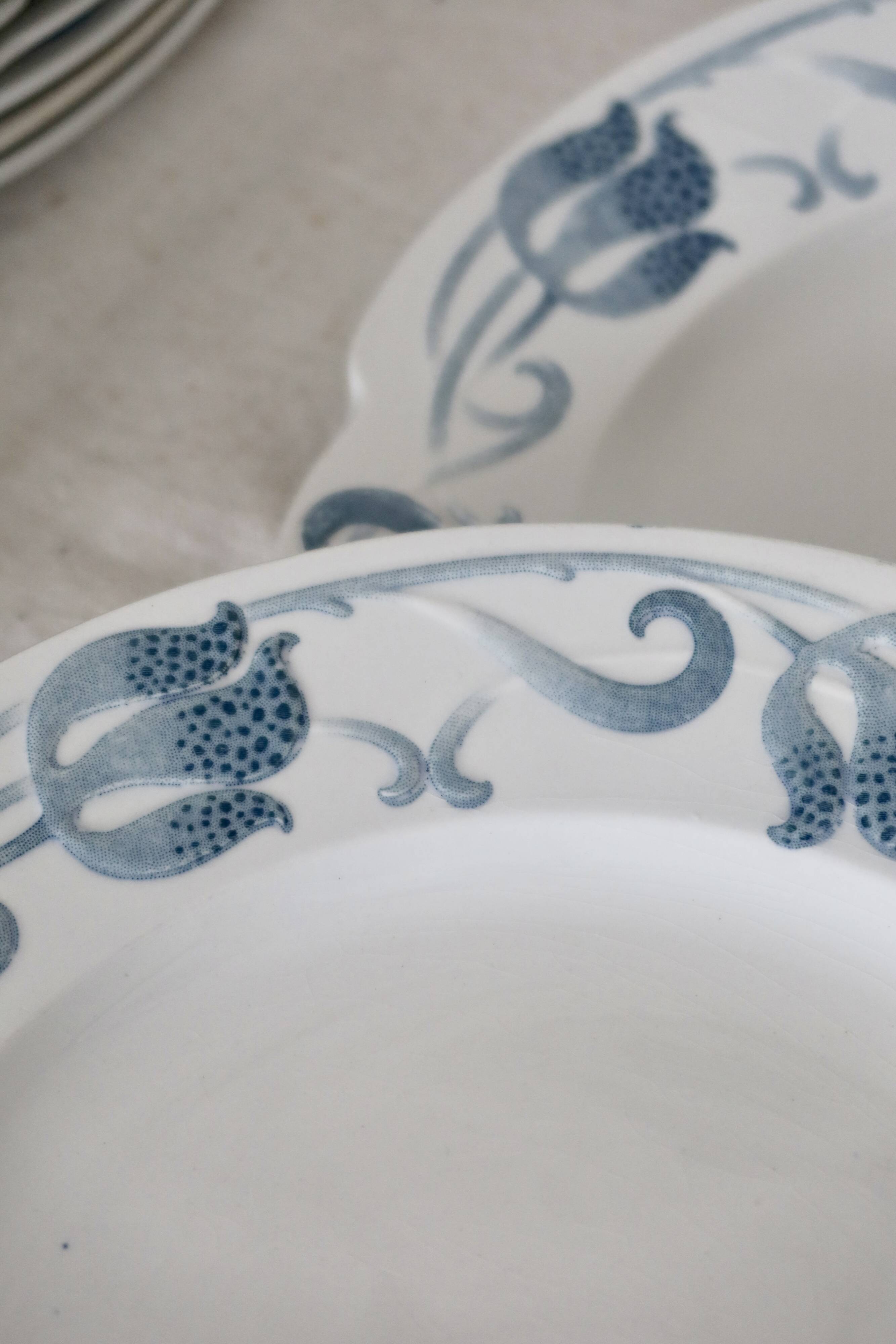 6 flat plates - Antique tableware set 82 pieces Sarreguemines earthenware Art Nouveau style