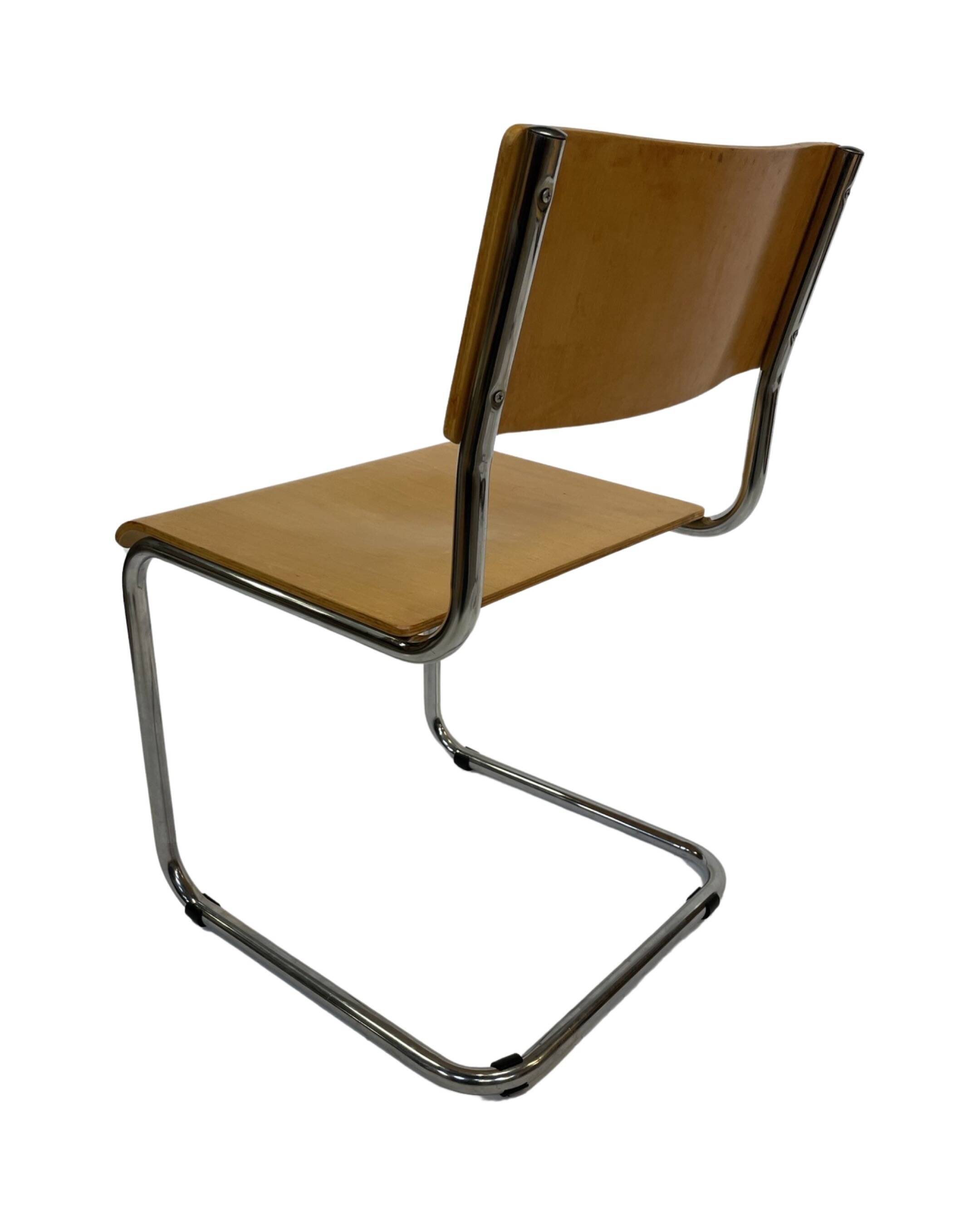Set of four vintage dining room chairs, wood and chrome,  1970s