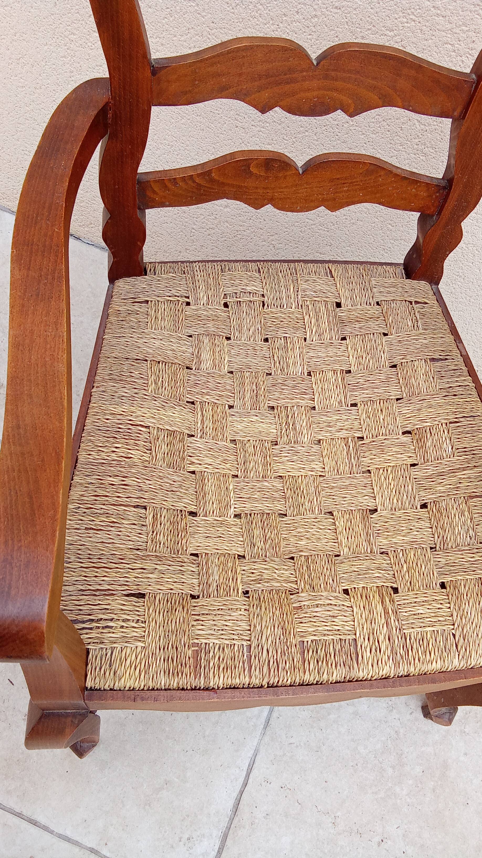 Antique Louis Philippe armchair with vintage rope seat