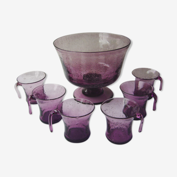 Service à cocktail en verre soufflé violet Biot