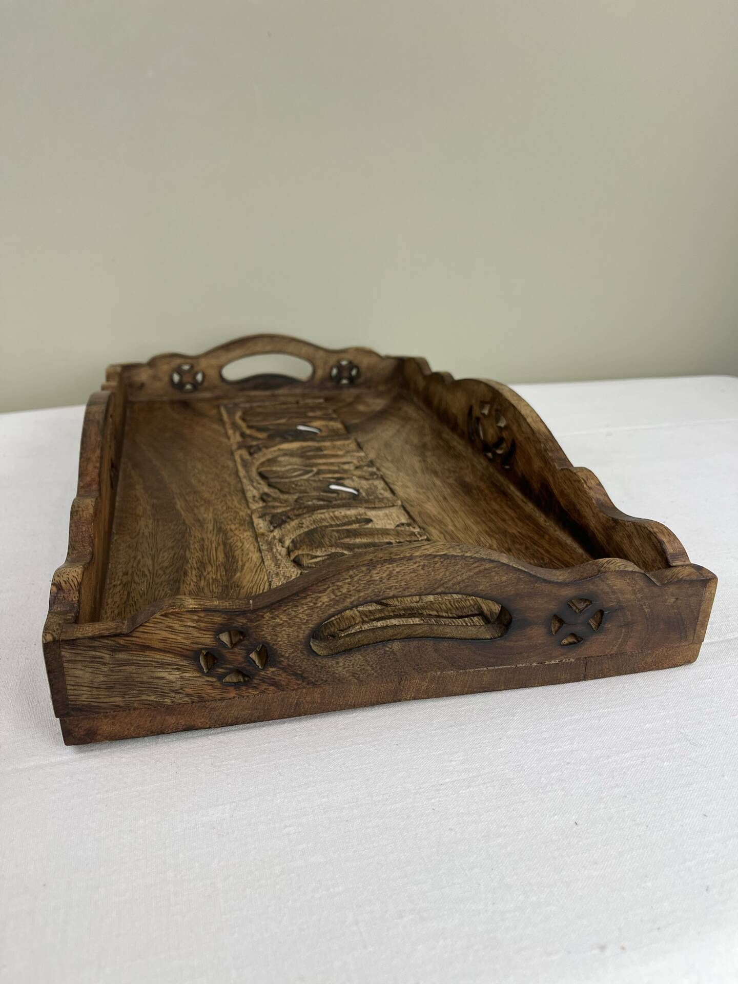 Vintage decorative wooden plateau – elephant frieze