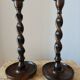 Pair of Barley Twist candlesticks in oak – English style, circa 1950
