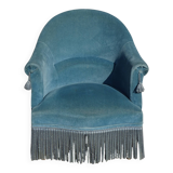Fauteuil crapaud en velours bleu
