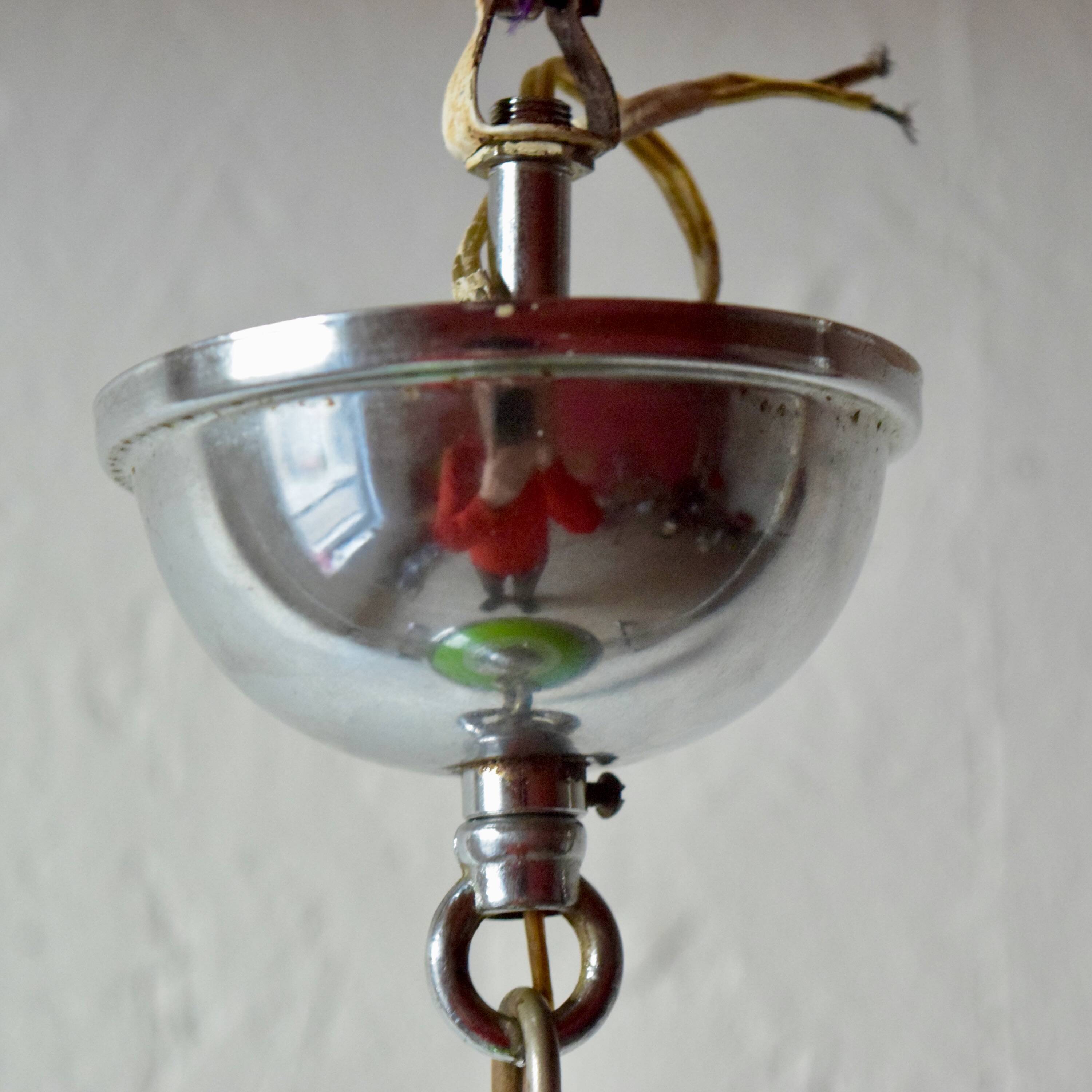 Vintage green glass and chrome metal pendant light