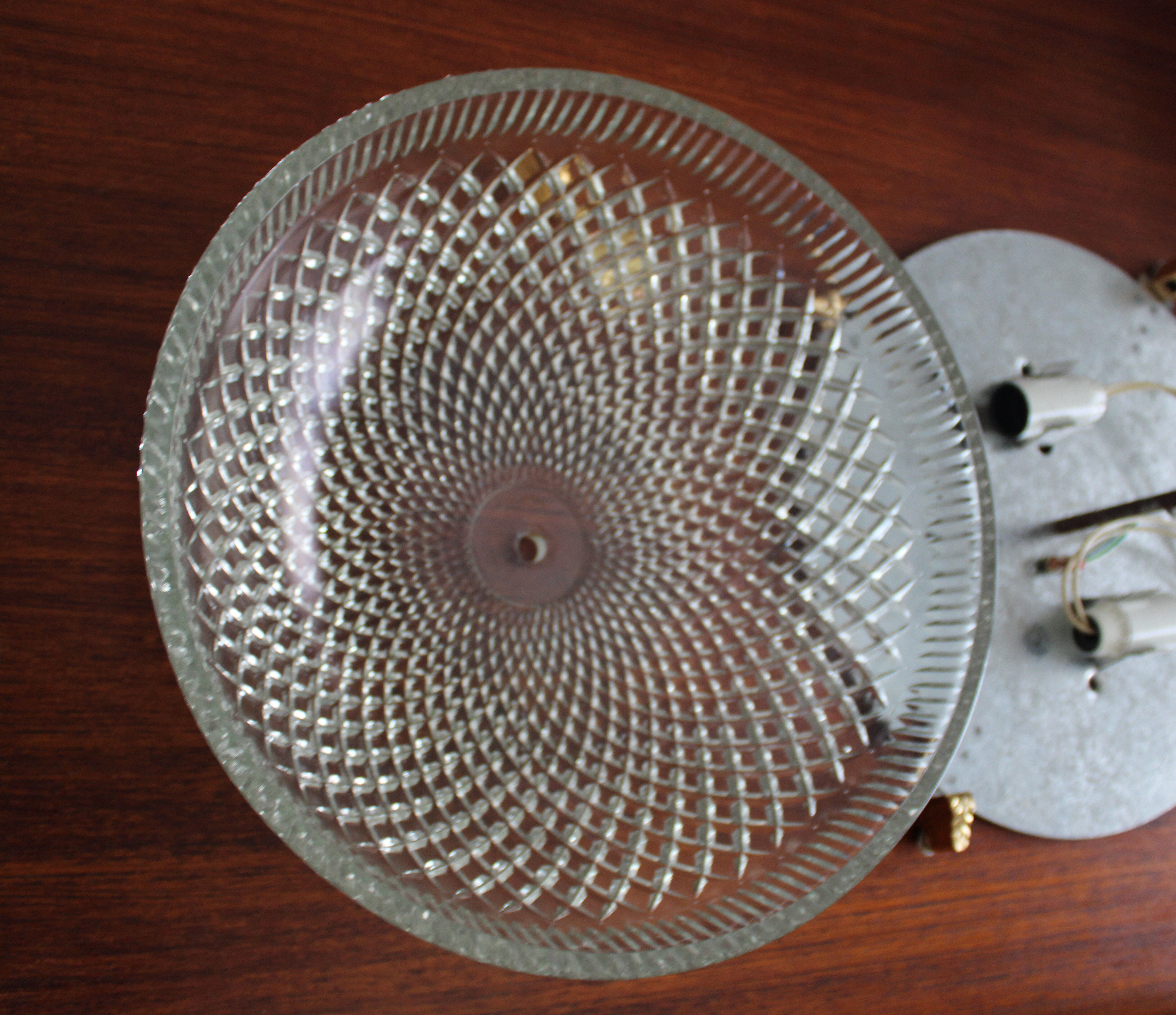 Brass ceiling light with moulded glass