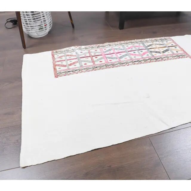 Vintage Turkish Oushak Handmade Wool Cotton White Kilim Runner 75x241