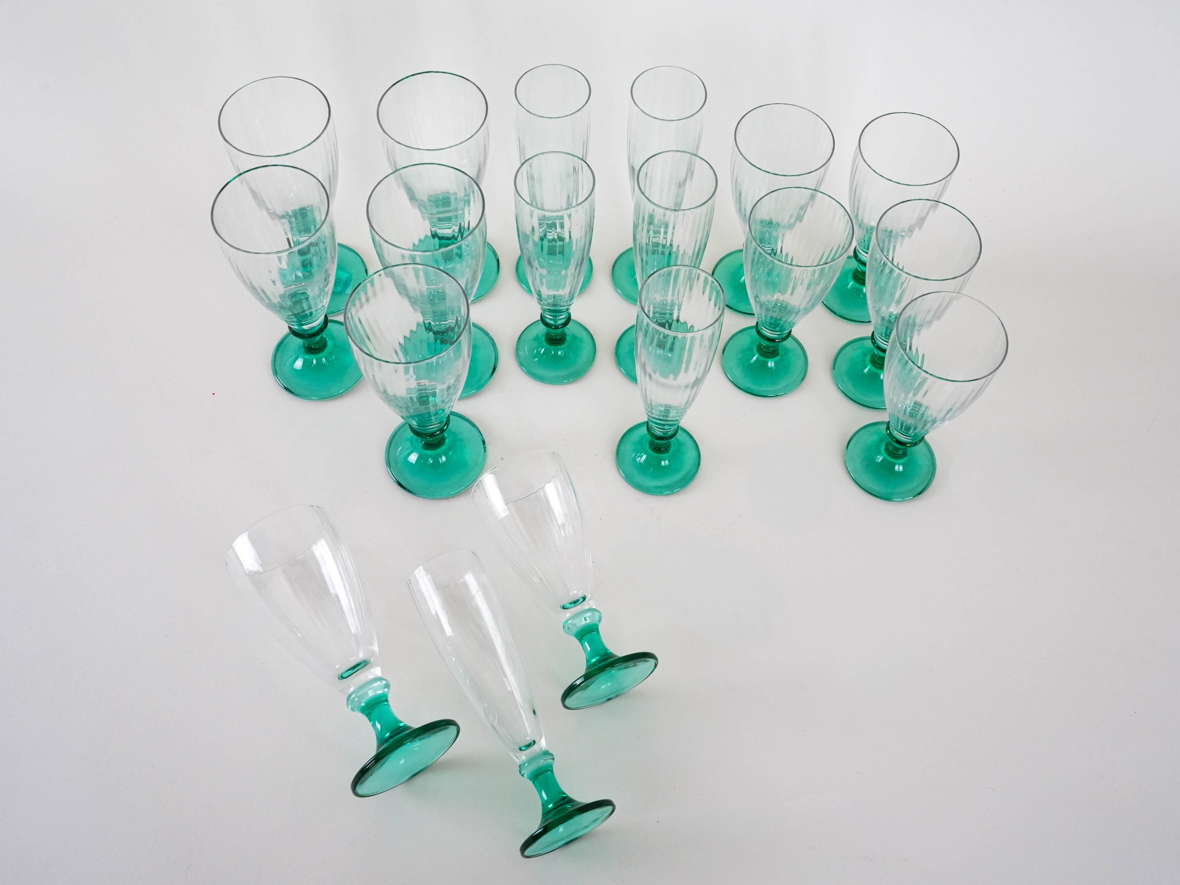 Set of wine and champagne glasses, 1970s, made in Italy