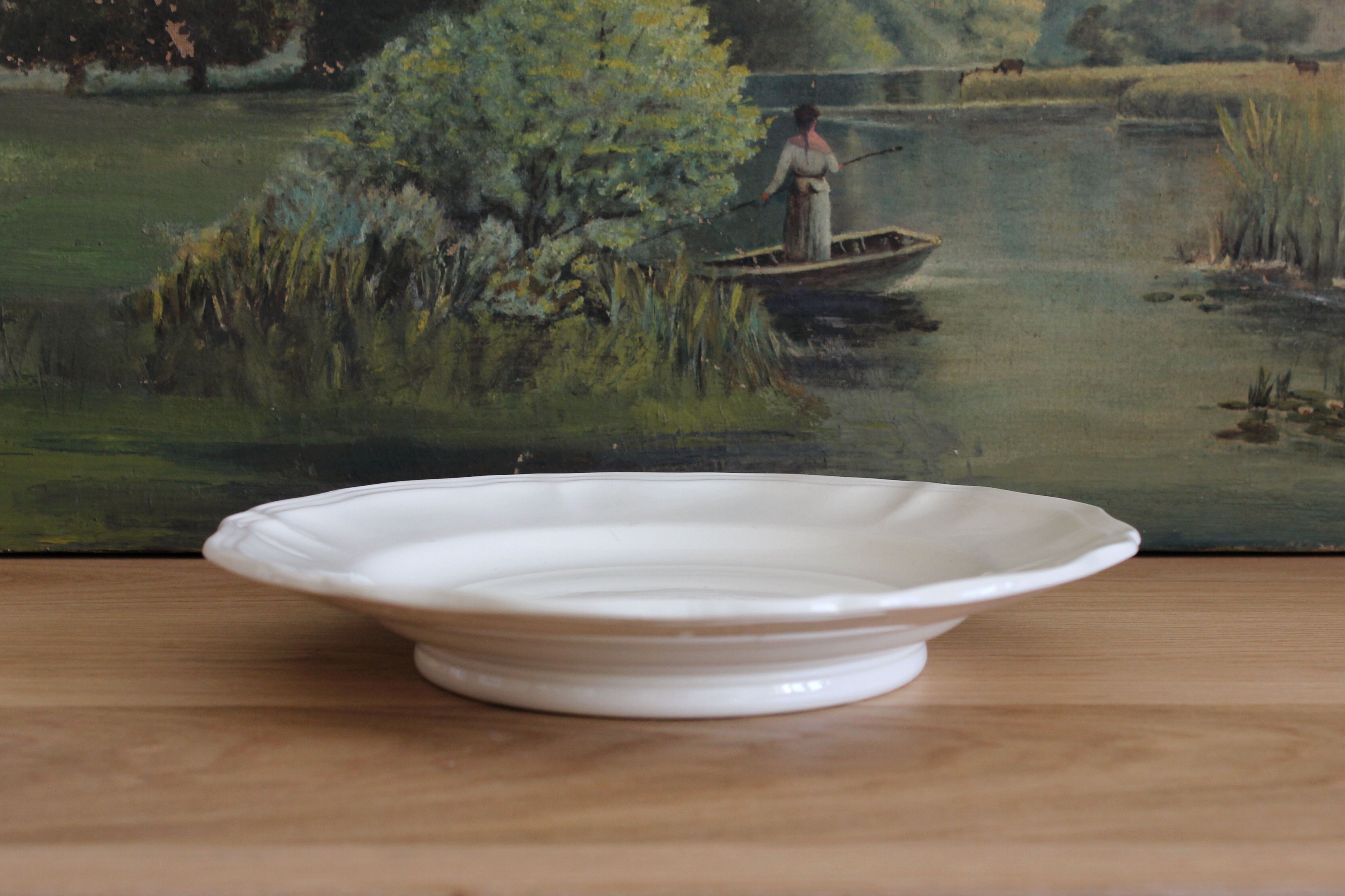 Compotier or plate on foot in ivory earthenware Sarreguemines