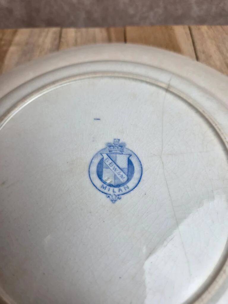 Large antique English deep plate B.p.w.&m. Milan – Ironstone