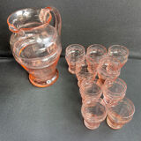 Service for 4 people - Art Deco - Glass or 1/2 pink crystal blown and cut